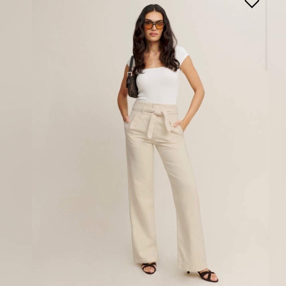 Reformation Lang Belted Ultra High Rise Pleated Jeans